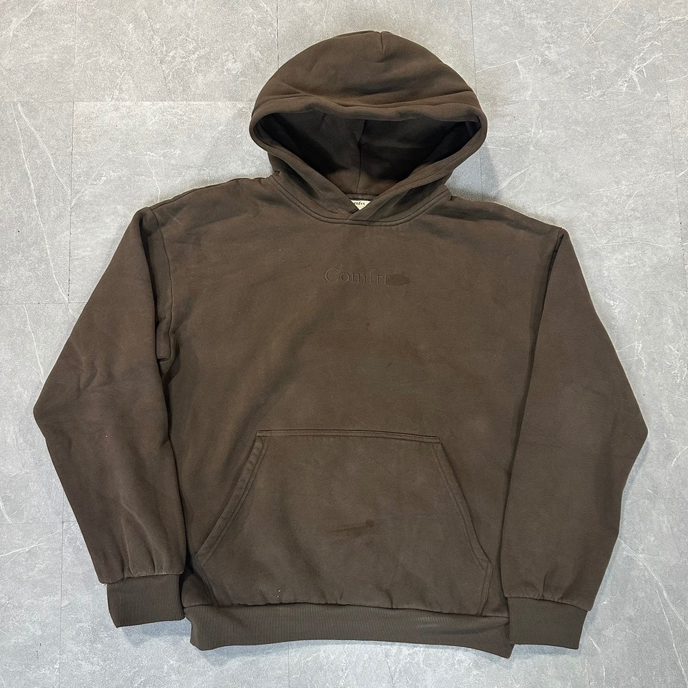 Comfrt Mens Heavyweight Fleece Hoodie Brown Embroidered Logo Size M